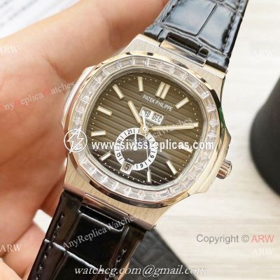 Clone Patek Philippe Annual Calendar Nautilus Watch Gray Dial Diamond Bezel