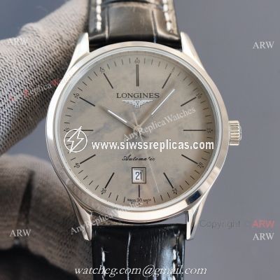 Replica Longines Elegant Gray Meteorite Texture Dial Black Leather Strap Watch 8215 Movement