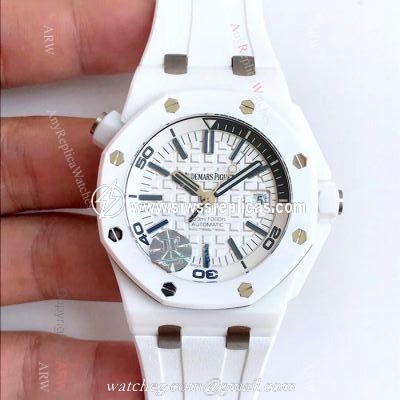 JF Factory Replica Audemars Piguet Divers Watch Swiss 3120 White Ceramic Case