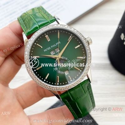 Clone Patek Philippe Calatrava Annual calendar Watch Olive Green Dial