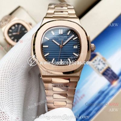 Swiss Quality Patek Philippe Nautilus Citizen 8215 Rose Gold Blue Replica Watches