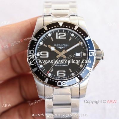Swiss Replica Longines Hydro conquest L3.742.4 TWF Watch Stainless Steel Black Dial