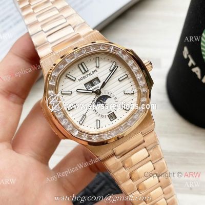 Clone Patek Philippe Nautilus Annual Calendar 42 Watches Rose Gold Diamond Bezel
