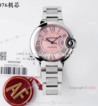 AF 1:1 Best Edition Cartier Ballon Bleu 33mm Watch Pink Dial
