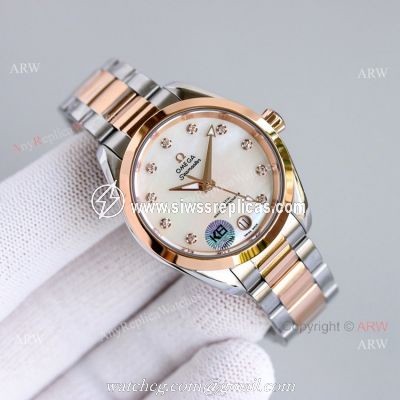 High Quality Replica Omega Constellation Two Tone Rose Gold Ladies Watch 34mm