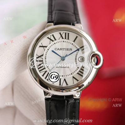 Fake Balloon Blue Cartier White Dial G9 Watch Black Leather Strap For Man Or Lady