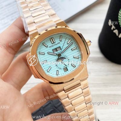 New Clone Patek Philippe Nautilus Annual Calendar watch Baby-Blue Face Rose Gold 42mm