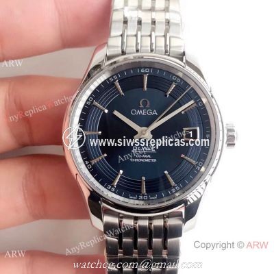 Swiss Grade Omega De Ville Hour Vision VSF 8500 Watch Stainless Steel Dark Blue Face