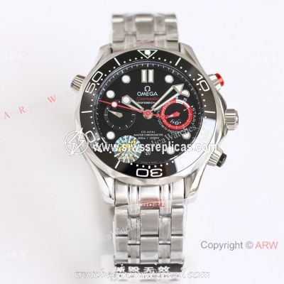 Swiss 9900 Omega Seamaster Diver 300m Americas Cup Replica Watch 44mm Black Ceramic Bezel