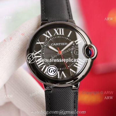 New Replica V6 Balloon Blue Cartier All Black Leather Watch