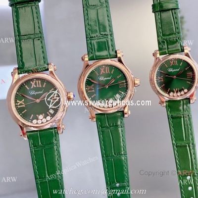 Copy Chopard Happy Sport Quartz Watch Rose Gold Olive Green Face
