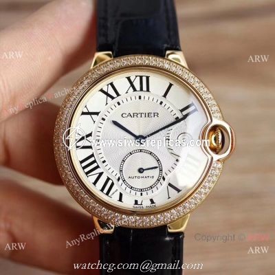 Swiss Grade Fake Cartier Ballon Bleu De Gold Diamond Watch 42mm XL