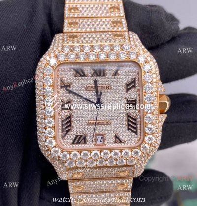 BV Factory Cartier Santos de Watch Iced Out Rose Gold Case