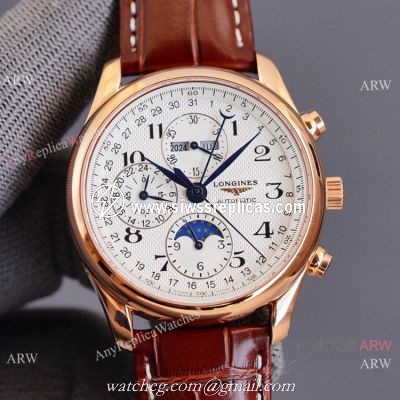 Swiss Quality Longines Master Moon Phase Watch Citizen Rose Gold White Dial 40mm