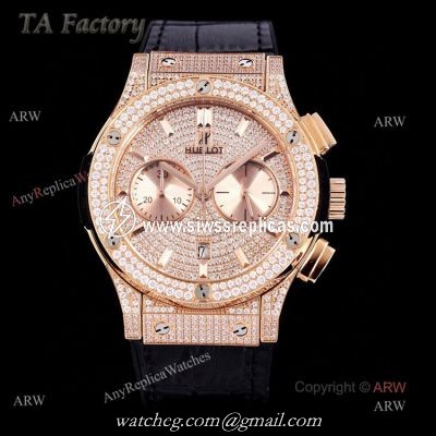 Swiss Replica Hublot Big Bang Chronograph 45mm Rose Gold Diamond Watch For Men