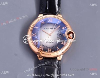 Copy Balloon Blue Cartier Gradient Face Gold Case 42MM Watch Leather Strap