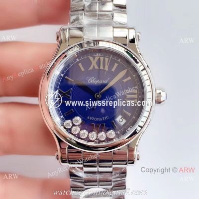 YF Swiss Replica Chopard HAPPY SPORT Ladies Watch Stainless Steel Blue Dial