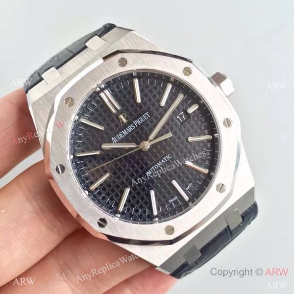 Replica JF Audemars Piguet Royal Oak Ss Black Leather Bracelet AAA Grade Replica Watches Sale Replica JF Audemars Piguet Royal Oak Ss Black Leather Bracelet AAA Grade Replica Watches Sale