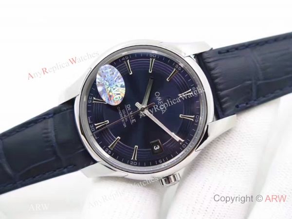 Swiss Grade Omega De Ville Fake Watch SS Blue Leather 8500 Movement Swiss Grade Omega De Ville Fake Watch SS Blue Leather 8500 Movement