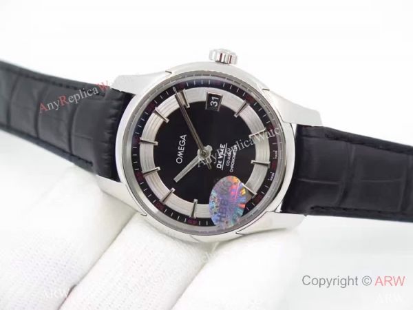 Swiss Omega De Ville Fake SS Black Leather Watch 8500 Movement Swiss Omega De Ville Fake SS Black Leather Watch 8500 Movement