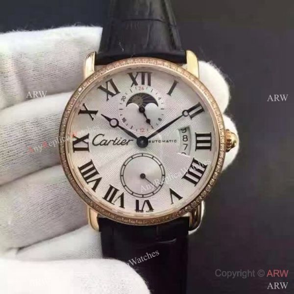 Copy Swiss Cartier Louis Moon Phase Watch Rose Gold Diamond Bezel Copy Swiss Cartier Louis Moon Phase Watch Rose Gold Diamond Bezel