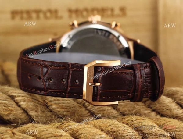 Fake IWC Portuguese Rose Gold Chronograph Watch Black Leather Band Fake IWC Portuguese Rose Gold Chronograph Watch Black Leather Band