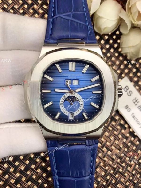 New Patek Philippe Nautilus White Face Annual Calendar Watch Brown Leather Strap New Patek Philippe Nautilus White Face Annual Calendar Watch Brown Leather Strap