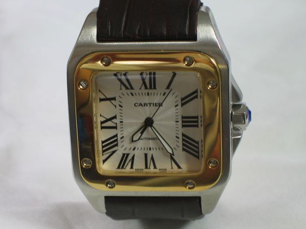 Cartier Santos 100th Anniversary Watch White Dial Gold Bezel Cartier Santos 100th Anniversary Watch White Dial Gold Bezel