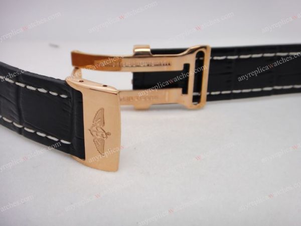 24mm Breitling Replica Watch Bands / Black Real Leather Rose Gold Clasp 24mm Breitling Replica Watch Bands / Black Real Leather Rose Gold Clasp