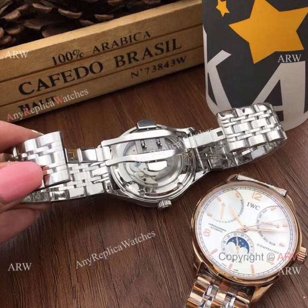 Replica IWC Portuguese Black Face Watch Two Tone Rose Gold Moonphase Replica IWC Portuguese Black Face Watch Two Tone Rose Gold Moonphase