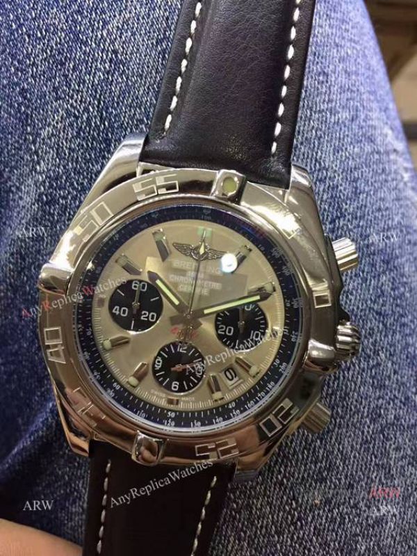 Breitling Chronomat B01 Replica Watch Gray Dial Black Leather W White Stitch Breitling Chronomat B01 Replica Watch Gray Dial Black Leather W White Stitch