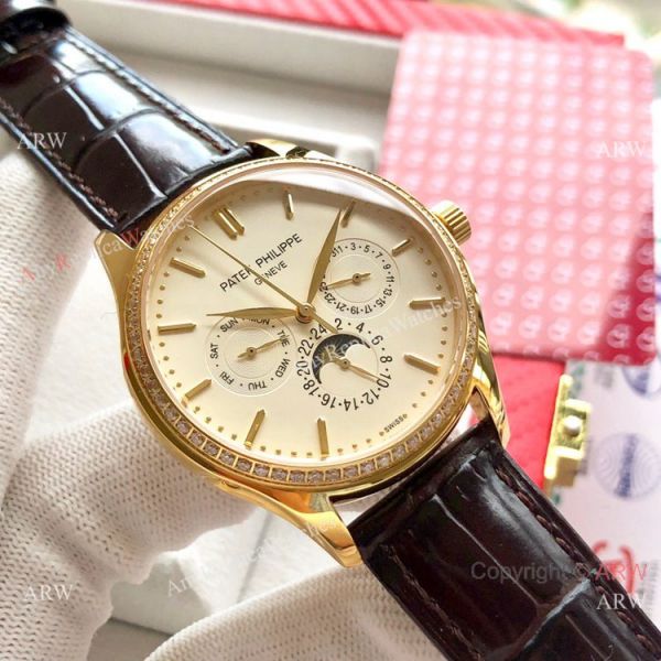 Swiss Clone Patek Philippe Geneve Complications Watch 40mm Rose Gold Case Swiss Clone Patek Philippe Geneve Complications Watch 40mm Rose Gold Case