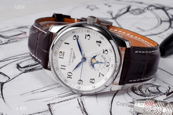 Swiss Grade 1 Longines Master Moon Phase Watch Brown Leather Strap Swiss Grade 1 Longines Master Moon Phase Watch Brown Leather Strap