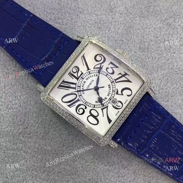 Replica Franck Muller Master Square SS Diamond Bezel Watch Blue Strap Replica Franck Muller Master Square SS Diamond Bezel Watch Blue Strap