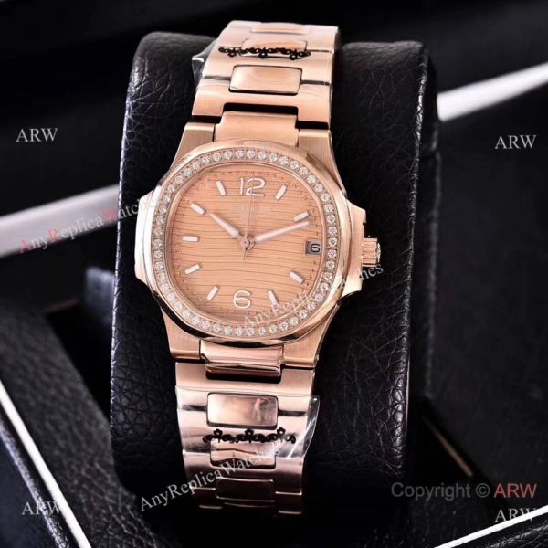 Copy Patek Philippe Nautilus Womens Rose Gold and Diamond 35mm watch Swiss Quality Copy Patek Philippe Nautilus Womens Rose Gold and Diamond 35mm watch Swiss Quality