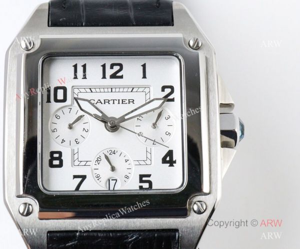 Swiss Grade Replica Cartier Santos 9100 Black Leather Watch Swiss Grade Replica Cartier Santos 9100 Black Leather Watch