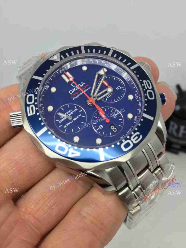 Grade 1A Swiss Omega Seamaster 300 Replica Watch SS Blue Chronograph Dial Grade 1A Swiss Omega Seamaster 300 Replica Watch SS Blue Chronograph Dial