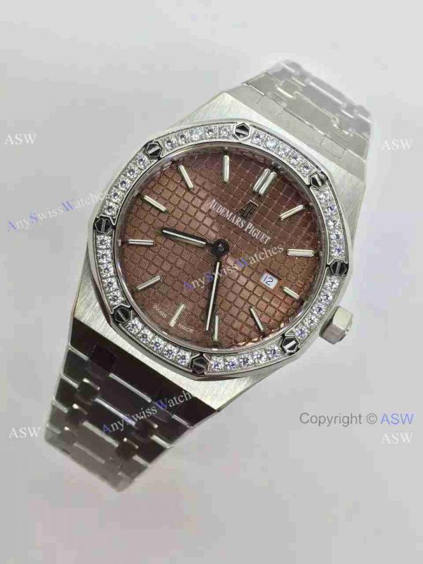 Swiss Fake Audemars Piguet Royal Oak Diamond Bezel Brown Dial Watch Swiss Fake Audemars Piguet Royal Oak Diamond Bezel Brown Dial Watch