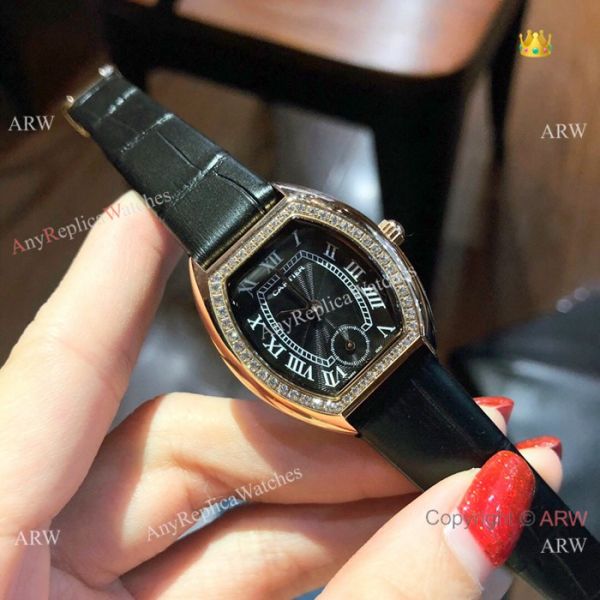 Low Price Cartier Rose Gold Gray Leather Band Ladies Watch 26mm Low Price Cartier Rose Gold Gray Leather Band Ladies Watch 26mm