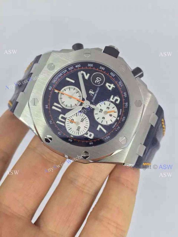 Swiss Knockoff Audemars Piguet Watch SS Blue Dial Blue Leather Swiss Knockoff Audemars Piguet Watch SS Blue Dial Blue Leather
