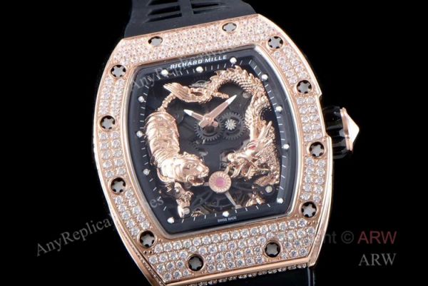 KV Factory Crazy Richard Mille RM051 Tiger Dragon rose gold with diamonds Skeleton Replica Watches KV Factory Crazy Richard Mille RM051 Tiger Dragon rose gold with diamonds Skeleton Replica Watches
