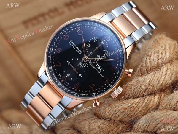 IWC Portuguese Black Face 2-Tone Rose Gold Case Copy Watch IWC Portuguese Black Face 2-Tone Rose Gold Case Copy Watch