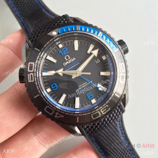 Swiss Replica Omega Seamaster Planet Ocean Deep Black GMT Ceramic Blue Watch Swiss Replica Omega Seamaster Planet Ocean Deep Black GMT Ceramic Blue Watch