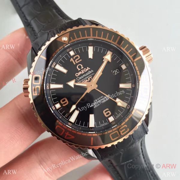 Swiss Replica Omega Seamaster Planet Ocean Deep Black GMT Ceramic Rose Gold Watch Swiss Replica Omega Seamaster Planet Ocean Deep Black GMT Ceramic Rose Gold Watch