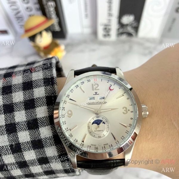 Copy Jaeger-LeCoultre Master Calendar Watch Silver Face Black Leather strap Copy Jaeger-LeCoultre Master Calendar Watch Silver Face Black Leather strap