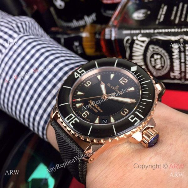Swiss Quality Blancpain Fifty Fathoms Automatic Mens Watch Rose Gold Black Dial Swiss Quality Blancpain Fifty Fathoms Automatic Mens Watch Rose Gold Black Dial