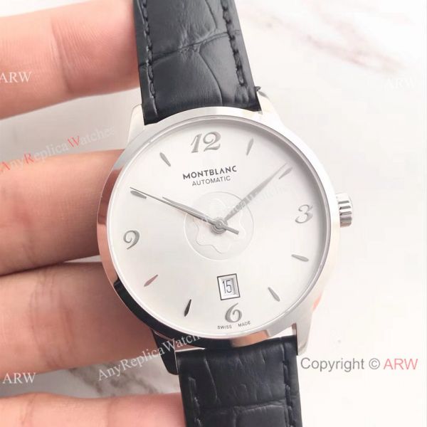 Montblanc Meisterstuck Watch Stainless Steel White Face Black Leather Strap Montblanc Meisterstuck Watch Stainless Steel White Face Black Leather Strap