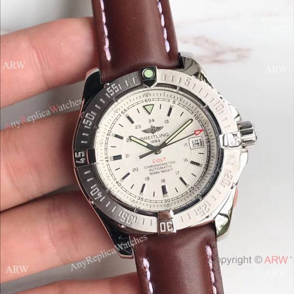 Swiss Grade Breitling Colt Automatic Chronometre 500m Watch White Dial Brown Leather Swiss Grade Breitling Colt Automatic Chronometre 500m Watch White Dial Brown Leather