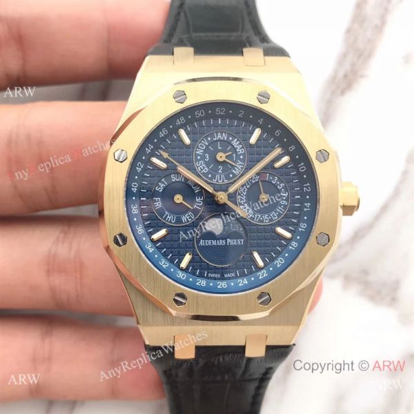 Audemars Piguet Royal Oak Perpetual Calendar Replica Moon Watch Black Leather Strap Audemars Piguet Royal Oak Perpetual Calendar Replica Moon Watch Black Leather Strap
