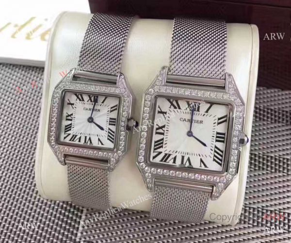 Cartier Santos Diamond Replica Watch Stainless Steel Silver Dial Cartier Santos Diamond Replica Watch Stainless Steel Silver Dial